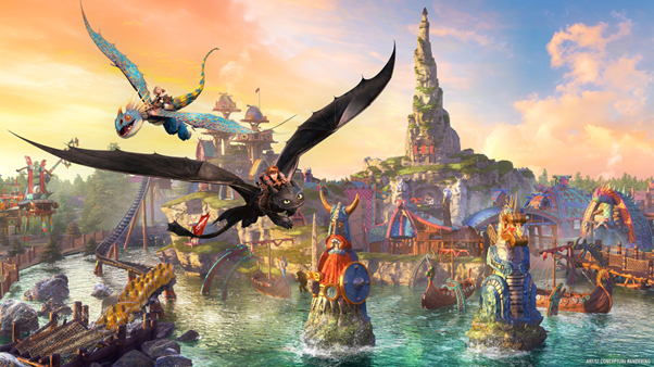 TAKE TO THE SKIES AND SOAR WITH DRAGONS… For the First Time Ever, Guests Can Step Into the Mythical Isle of Berk – Based on the Wildly Popular “How to Train Your Dragon” Films Click Here to Learn More from Some of the Universal Creative Team, Here for a First Look at How to Train Your Dragon – Isle of Berk and Here to Download Images    Universal Orlando Resort invites guests of all ages to soar with dragons in a colorful, fully-alive world filled with Viking adventures in How to Train Your Dragon – Isle of Berk – one of the five worlds featured at the all-new Universal Epic Universe theme park opening in 2025. Here, guests will see what it’s like to live amongst dragons as they explore a larger-than-life world that includes exciting attractions, beloved character meet-and-greets, dining, shopping – and even flying dragons – based on DreamWorks Animation’s multi-award winning and Academy Award-nominated trilogy, “How to Train Your Dragon.”   Developed in partnership between Universal Creative and the powerhouse filmmakers from DreamWorks Animation and Universal Pictures, How to Train Your Dragon – Isle of Berk captures the heart, humor and scale of the films within an authentic re-creation of the rugged, rocky world where raucous Vikings and rambunctious dragons live together in hilarious harmony. Guests visiting Berk will encounter one of the most breathtaking environments Universal has ever created – complete with immense architecture featuring hand-carved details, lush landscaping, and extraordinary heights of rolling hills surrounding vibrant dragon houses and local establishments. And everywhere guests look within the bustling village, they’ll find endless activity – from active dragons in their natural habitats and sheep attempting to disguise themselves as Terrible Terror dragons to sporadic bouts of fire – making Isle of Berk an attraction unto itself.   WELCOME TO THE ISLE OF BERK Guests’ first sight of Berk will be reminiscent of the iconic sweeping vista straight from the films – featuring a vast sparkling lagoon that boasts two 40-foot-tall Viking statues set against an energetic village perched above churning seas. Guests will discover four attractions, one live show, and several character and dragon meet-and-greet experiences that offer something for every member of the family, including:     •	Hiccup’s Wing Gliders – On this family thrill coaster, Hiccup invites brave new Vikings to take a ride in his latest glider contraption – a winged flying machine that launches aspiring Dragon Riders into the sky for a dragon’s eye view of Berk. Guests will fly alongside Hiccup and Toothless and reach speeds up to 45 mph as they soar around the perimeter of Berk – and even through the lagoon – while experiencing firsthand what it’s like to fly on a dragon. •	The Untrainable Dragon – Inspired by Universal Beijing Resort’s wildly successful “Untrainable” show, this dragon-filled live spectacular takes guests on an unforgettable journey with beloved characters Hiccup, Toothless, Gobber, and Astrid as they work together to solve the mystery of The Untrainable Dragon. This heartwarming story comes to life with captivating musical numbers, breathtaking sets and life-sized dragons soaring overhead. •	Fyre Drill – Mischievous Viking twins Ruffnut and Tuffnut invite teams of Vikings to compete to outscore and out-soak each other on this wet-and-wild boat battle. Guests will board a colorful dragon-headed boat and blast water cannons at flame-like targets to practice putting out fires – a crucial skill to master when living with dragons. •	Dragon Racer’s Rally – Berk’s new Vikings racers can practice aerobatic maneuvers and high-speed barrel rolls on two Viking-made dragon-riding trainers that reach heights of up to 67 feet in the air. Guests can control how “wild” or “mild” their experience will be as they perform high-flying, gravity-defying, swooping and soaring skills that are necessary to earn the accolades worthy of a true champion dragon racer. •	Viking Training Camp – Junior Vikings will learn everything they need to know about dragons as they climb, slide and explore their way through this sprawling interactive adventure play camp – featuring a Viking agility course, a Toothless-themed teeter-totter, baby Gronckle dragon climbers and so much more. •	Meet Hiccup and Toothless – Guests can visit the Haddock Paddock for an incredible meet-and-greet experience with heroic Dragon Rider, Hiccup, and pose for a photo with his friendly Night Fury, Toothless.  Plus, throughout the day, guests may also encounter other familiar Vikings and dragons while exploring Berk.  Guests can also dine and shop like Vikings in the world’s variety of themed eateries and retail locations, including: •	Mead Hall – The beating heart of Berk and the village’s main gathering hall, Mead Hall is where guests can feast like a Viking and enjoy a savory menu featuring a variety of meats, fish, sandwiches and more along with a collection of meads and ciders. •	Spit Fyre Grill – Overlooking the action of the Fyre Drill water attraction, Spit Fyre Grill is a quick-service dining location featuring delicious, hearty meals flame-seared by a helpful (unseen) dragon fry cook. •	Hooligan’s Grog & Gruel – Guests can grab quick bites at this festive racing-themed food stand located in the Viking Camp. •	And after a day of dragon training, guests can commemorate their lessons with an array of merchandise available at highly-themed shops like Viking Traders, How to Treat Your Dragon, Hiccup’s Work Shop, and Toothless’ Treasures.  To celebrate the dragon-sized adventures that await in How to Train Your Dragon – Isle of Berk, guests can now purchase a variety of items themed to the vibrant world coming to Epic Universe – including apparel, mugs and pennants. The collection is available for a limited-time and can be purchased at shop.universalorlando.com.   DreamWorks Animation and Universal Pictures are part of the NBCUniversal family of companies. Stay tuned – more details about Universal Epic Universe will be revealed in the months ahead. For more information about Universal Epic Universe, visit www.UniversalOrlando.com/epicuniverse.    About Universal Epic Universe – Opening in 2025 Universal Epic Universe is a radically transformational theme park experience that will fully immerse guests in beloved cross-generational stories that empower them to be the epic heroes of their adventures. Located just a few miles from Universal Orlando’s current offerings, Epic Universe will feature breathtaking, multi-sensory environments, impeccable design and innovative technology throughout – creating an entirely new level of experience that will forever change theme park entertainment. Guests will explore five spectacularly themed worlds, an array of unique dining, shopping and entertainment experiences, and so much more. Epic Universe will also be adjacent to three new Universal hotels, co-owned and operated by Loews Hotels & Co., – including sister properties, Universal Stella Nova Resort and Universal Terra Luna Resort, and the majestic Universal Helios Grand Hotel – which is located inside of the theme park. For more information about Universal Epic Universe, visit www.universalorlando.com/epicuniverse.