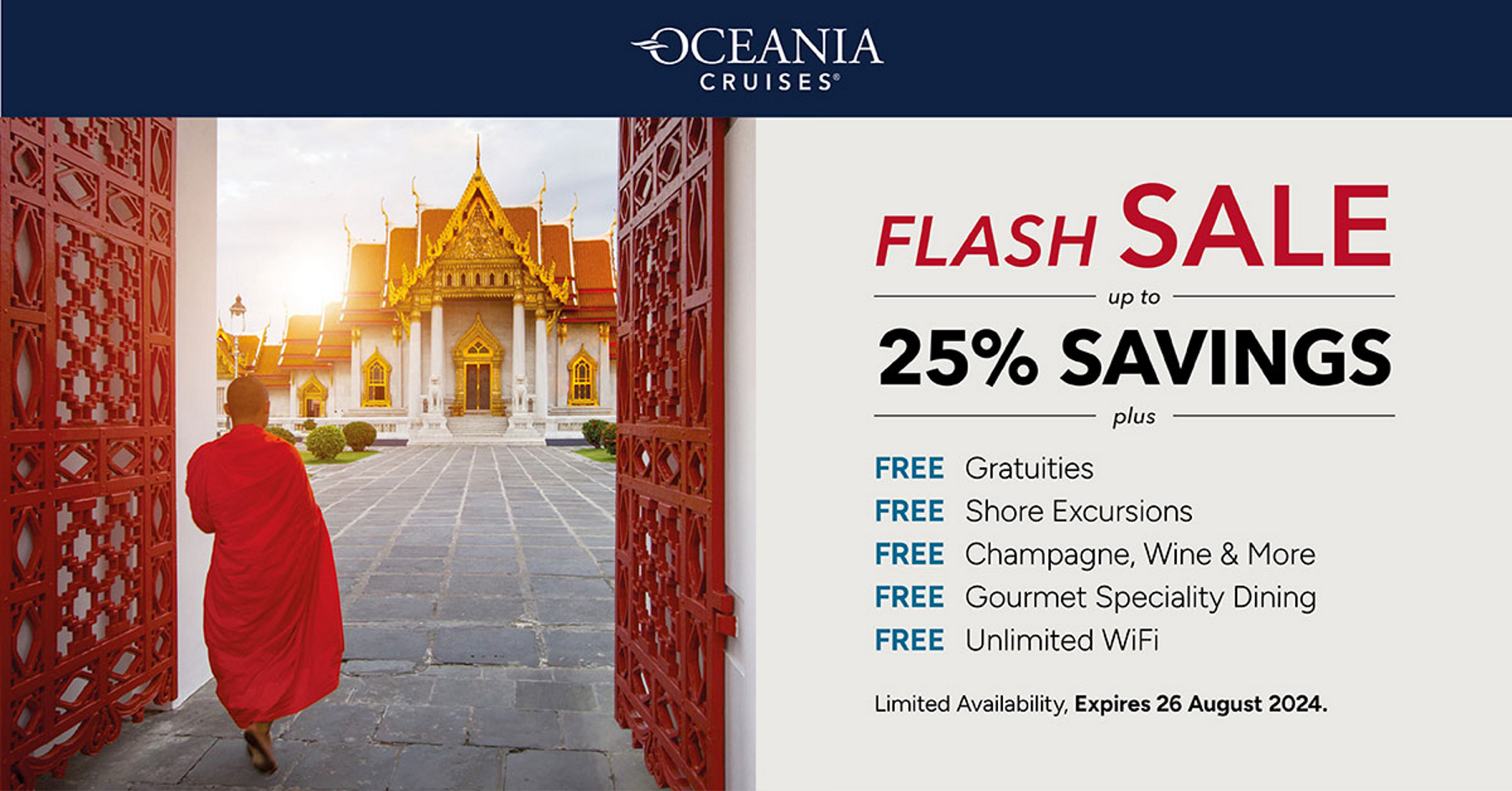 Oceania Flash Sale!! Available on 41 itineraries in 2024 -2025 Sailings