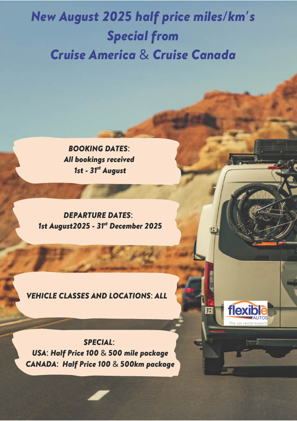 Amazing half price mile/km package deals with Cruise America & Cruise Canada