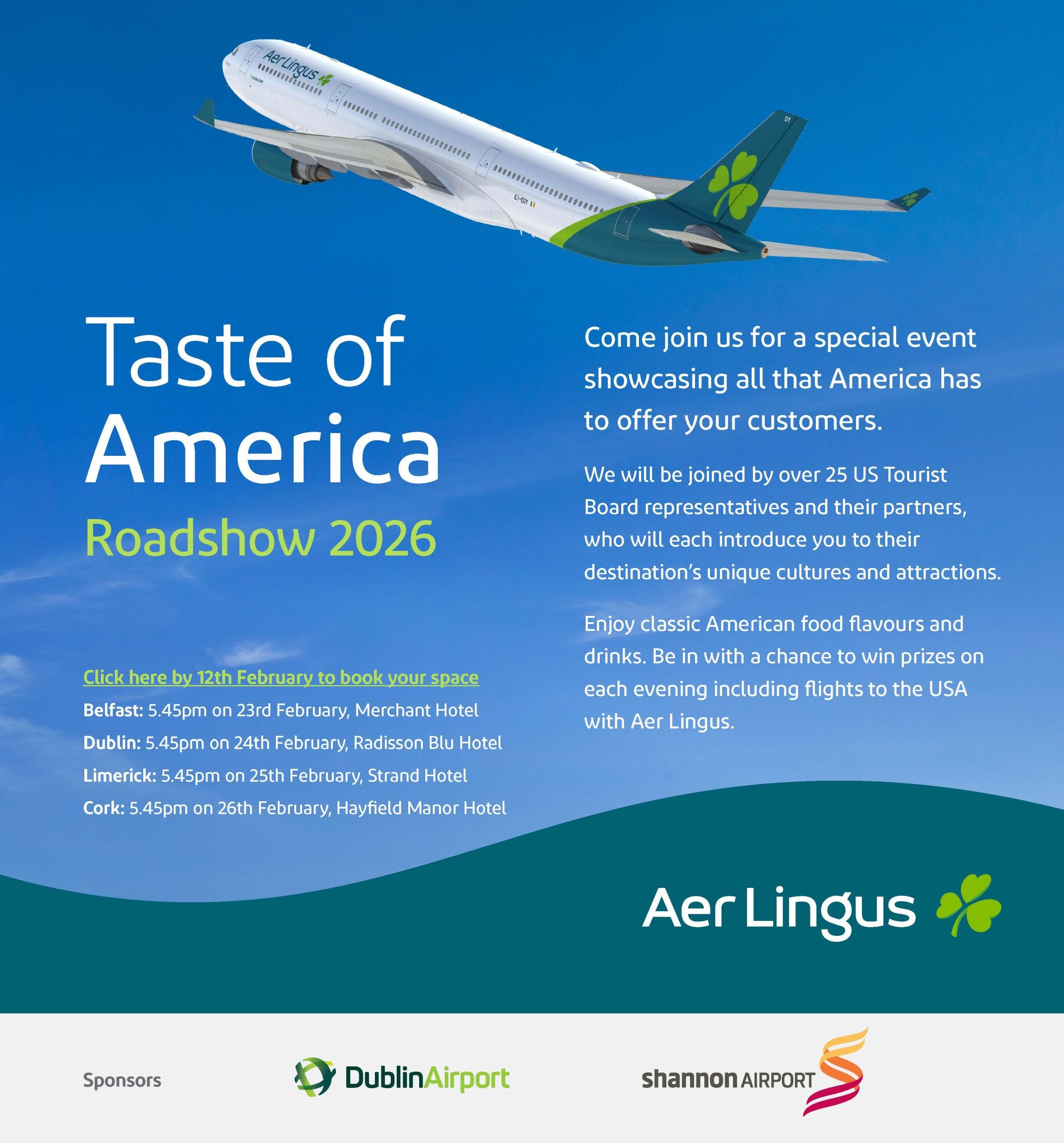 Aer Lingus invites you to the Taste of America Roadshow 2026. Register Today!!!